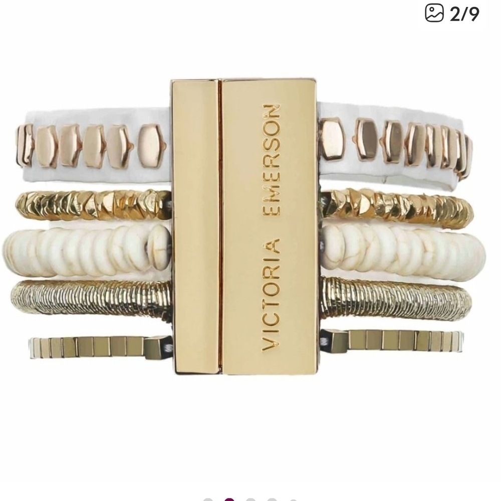 Victoria Emerson Kalamazoo Cuff Magnetic Clasp Bracelet Beads Studded Leather